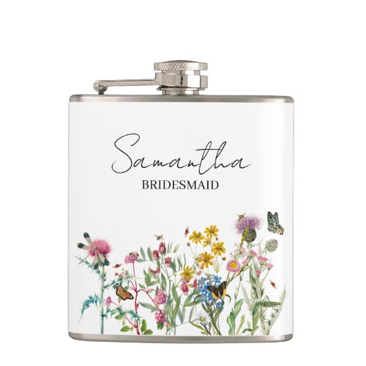 Personalized Bridesmaid Wildflowers Wedding フラスク (正面)