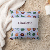 Personalized Bright Blue Colorful Floral Name クッション (ブランケット)