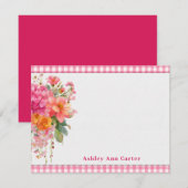 Personalized Bright Pink Floral ノートカード (正面/裏面)