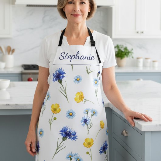 Personalized Bright Wildflower Poppy Cornflower エプロン
