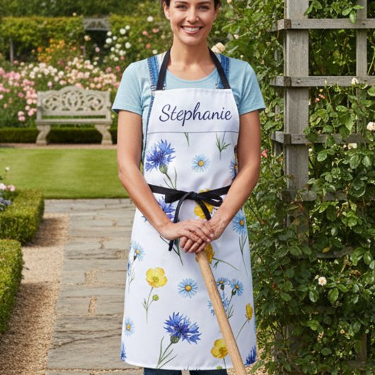 Personalized Bright Wildflower Poppy Cornflower エプロン
