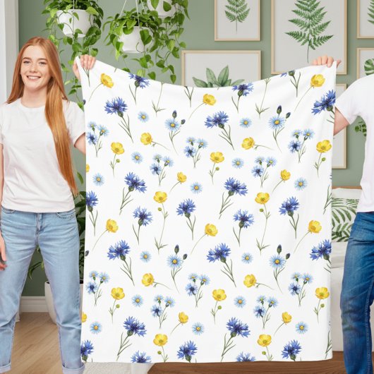 Personalized Bright Wildflower Poppy Cornflower フリースブランケット