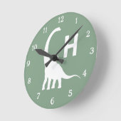Personalized Brontosaurus Kids Wall Clock Sage Gre ラウンド壁時計 (傾斜)