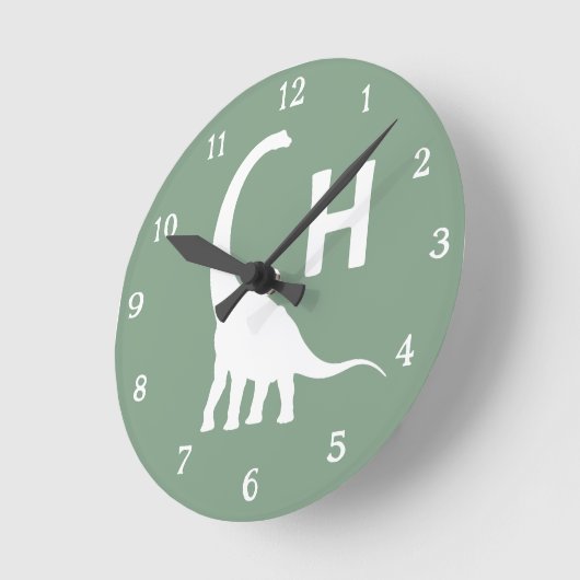 Personalized Brontosaurus Kids Wall Clock Sage Gre ラウンド壁時計 (傾斜)