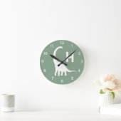 Personalized Brontosaurus Kids Wall Clock Sage Gre ラウンド壁時計 (ホーム)
