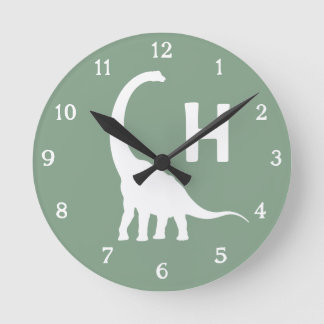 Personalized Brontosaurus Kids Wall Clock Sage Gre ラウンド壁時計