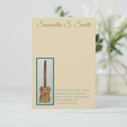 Personalized Broom - St. Martin de Porres Notecard 招待状 (スタンド正面)
