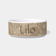 Personalized Brown Botanical Pet Bowl