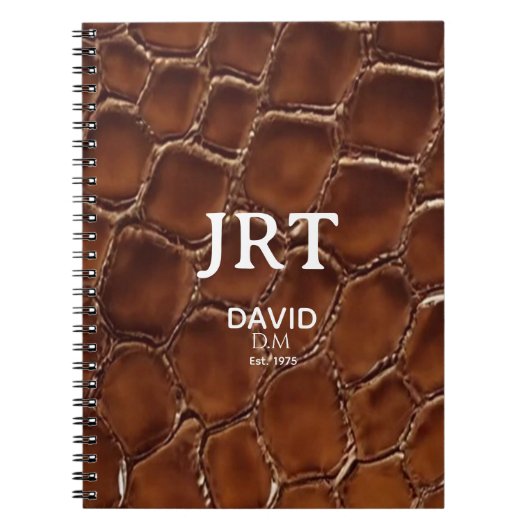 Personalized Brown Crocodile Leather Monogram ノートブック (正面)