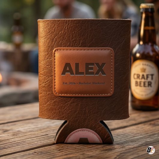 Personalized Brown Faux Leather Bachelor Party C 缶クーラー