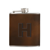 Personalized Brown Leather Hip Monogram Initial H フラスク (正面)