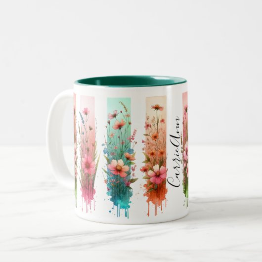 Personalized Brushstrokes Floral Design  ツートーンマグカップ (正面左)