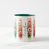 Personalized Brushstrokes Floral Design  ツートーンマグカップ (中央)
