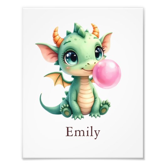 Personalized Bubblegum Dragon Kids Room Wall Art フォトプリント (正面)