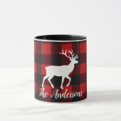 Personalized Buffalo Plaid Deer Family Name Mug Gi マグカップ (中央)