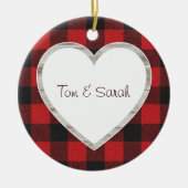 Personalized Buffalo Plaid Heart Rustic  セラミックオーナメント (正面)
