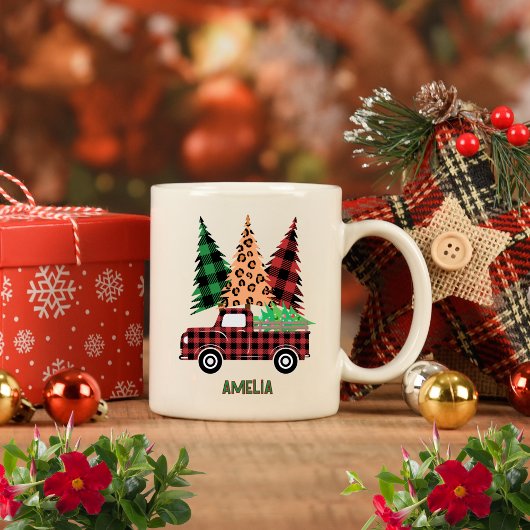 Personalized Buffalo Plaid Truck コーヒーマグカップ