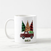 Personalized Buffalo Plaid Truck コーヒーマグカップ (左)