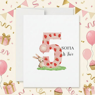 Personalized Bunny 5th Birthday Card for Girls シーズンカード