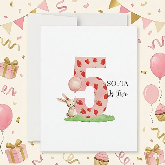 Personalized Bunny 5th Birthday Card for Girls シーズンカード