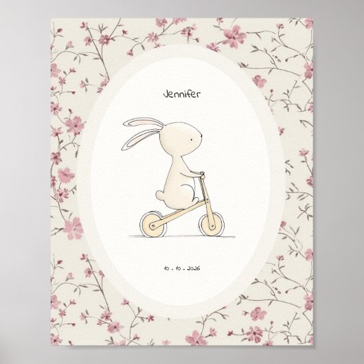 Personalized Bunny Art – Name Date Birth Nursery ポスター (正面)