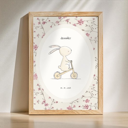 Personalized Bunny Art – Name Date Birth Nursery ポスター