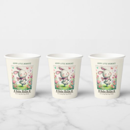 Personalized Bunny Baby Shower Cups 紙コップ (複数)
