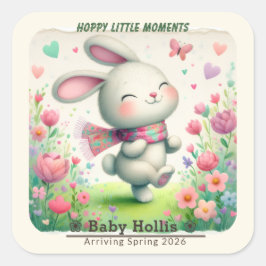 Personalized Bunny Baby Shower Stickers スクエアシール