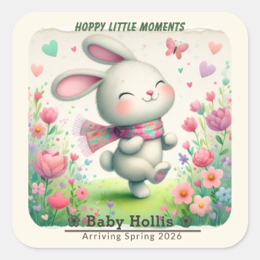 Personalized Bunny Baby Shower Stickers スクエアシール (正面)