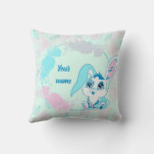 Personalized Bunny  Cute Blue Kawaii クッション (裏面)