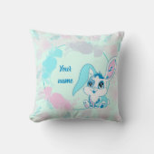 Personalized Bunny  Cute Blue Kawaii クッション (正面)