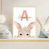 Personalized Bunny Initial Nursery Wall Art Waterc ポスター