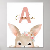 Personalized Bunny Initial Nursery Wall Art Waterc ポスター (正面)