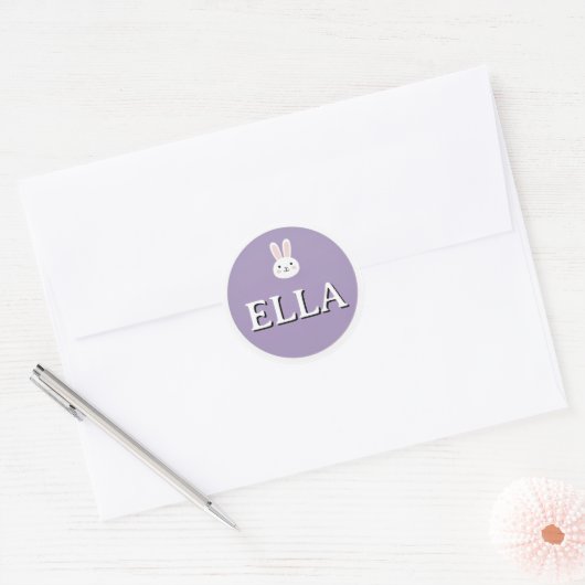Personalized Bunny Name Sticker – Cute Design  ラウンドシール (封筒)