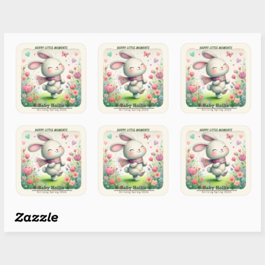 Personalized Bunny Party Stickers スクエアシール (シート)