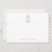 Personalized Bunny Pink Watercolor Bow ノートカード (正面)