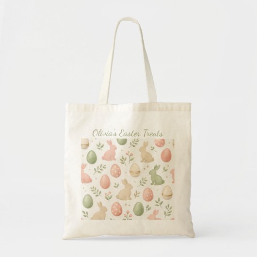 Personalized Bunny Watercolor Easter Egg Hunt Tote トートバッグ (正面)