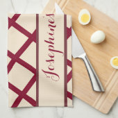 Personalized Burgundy Cream Lattice Elegant Chic キッチンタオル (四つ折り)