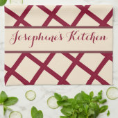 Personalized Burgundy Cream Lattice Elegant Chic キッチンタオル (折り畳み)
