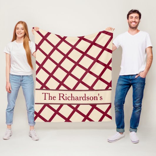 Personalized Burgundy Cream Lattice Elegant Chic フリースブランケット (インサイチュ)