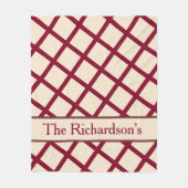 Personalized Burgundy Cream Lattice Elegant Chic フリースブランケット (正面)