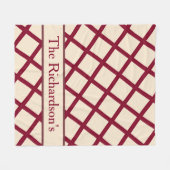 Personalized Burgundy Cream Lattice Elegant Chic フリースブランケット (正面(横))