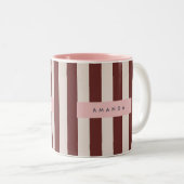 Personalized Burgundy & Ivory Stripe ツートーンマグカップ (正面右)