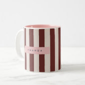 Personalized Burgundy & Ivory Stripe ツートーンマグカップ (正面左)