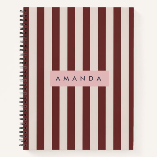 Personalized Burgundy & Ivory Stripe ノートブック (正面)