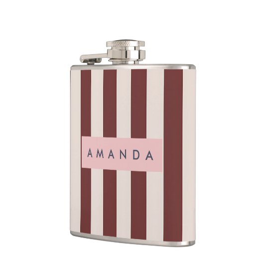 Personalized Burgundy & Ivory Stripe フラスク (左)