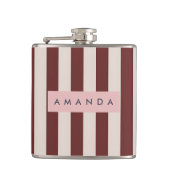 Personalized Burgundy & Ivory Stripe フラスク (正面)