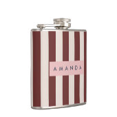 Personalized Burgundy & Ivory Stripe フラスク (右)
