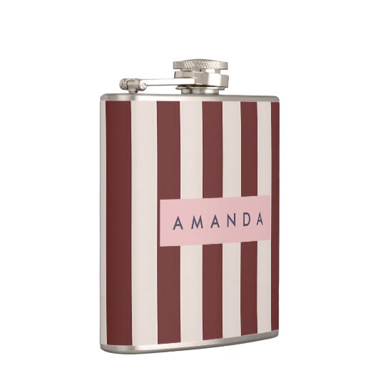 Personalized Burgundy & Ivory Stripe フラスク (右)
