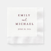 Personalized Burgundy Wedding Modern Elegant  縁ありカクテルナプキン (正面)